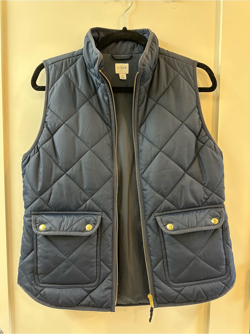 J. Crew Quilted Blue Women’s Vest with Gold Hardware